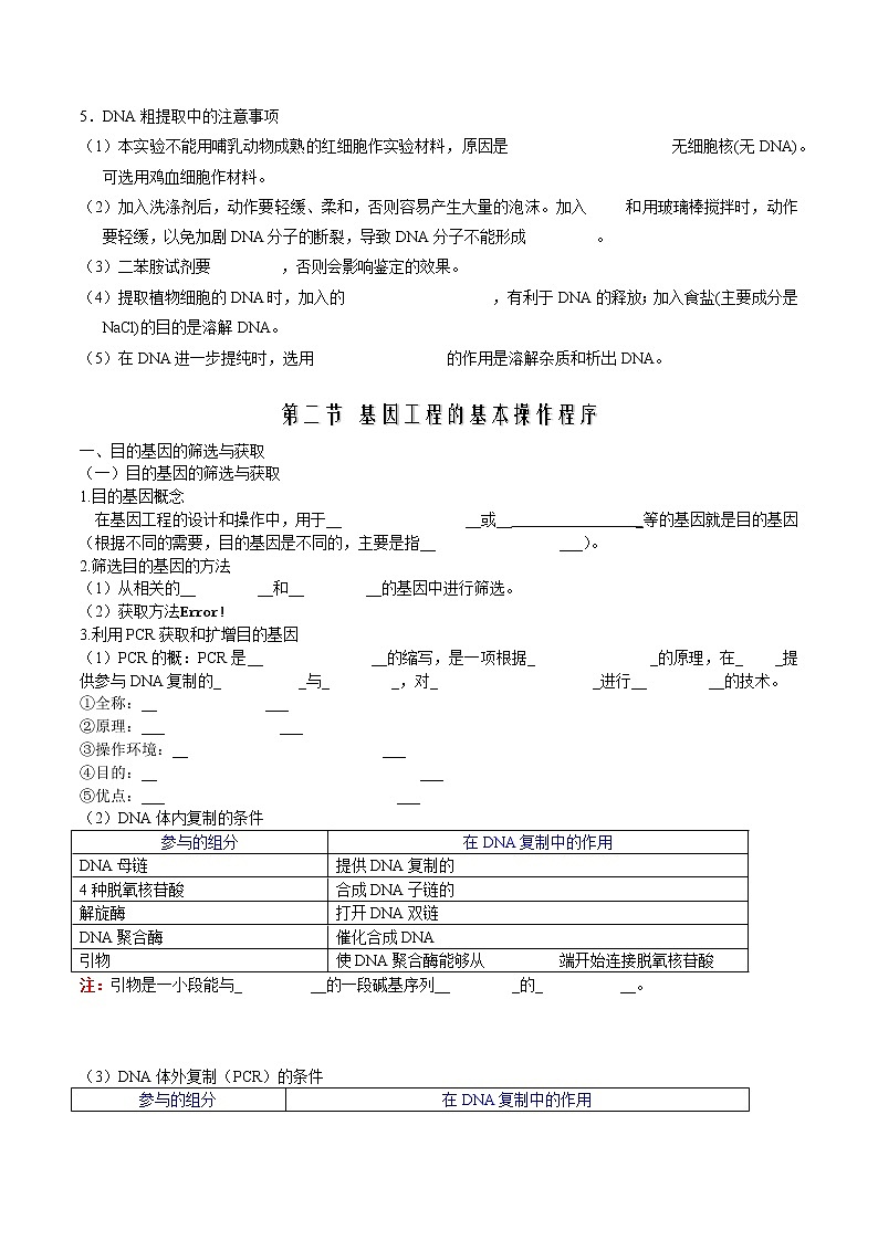 第三章  基因工程-【必背知识】2021-2022学年高二生物章节知识清单（人教版2019选择性必修3）（填空版）第3页