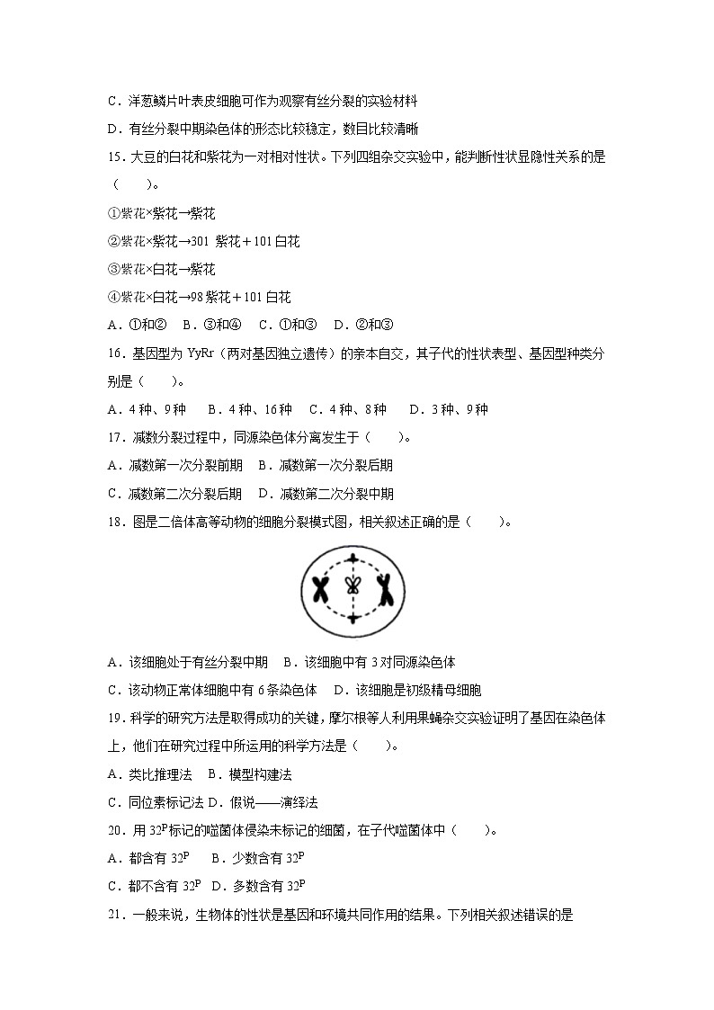 2022年6月福建省普通高中学业水平考试生物仿真模拟试卷04（无答案）03