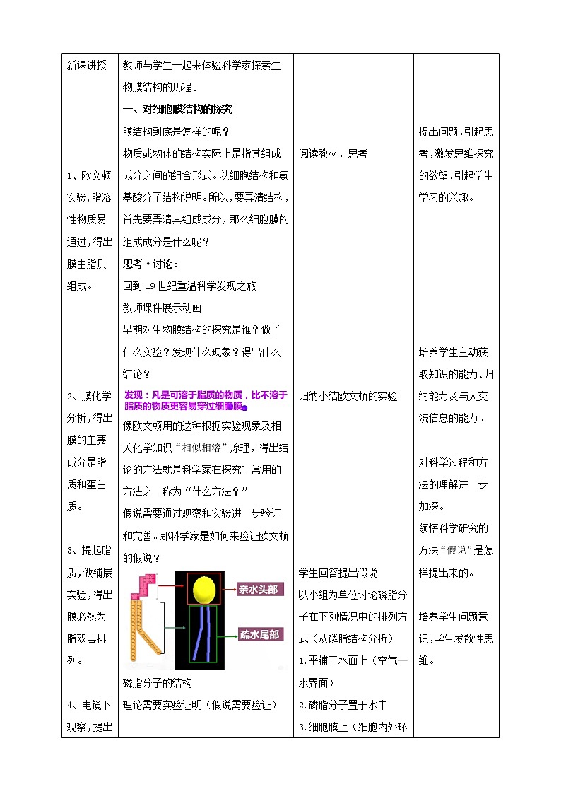 高中生物必修一 3.1细胞膜的结构和功能（课时教学案02
