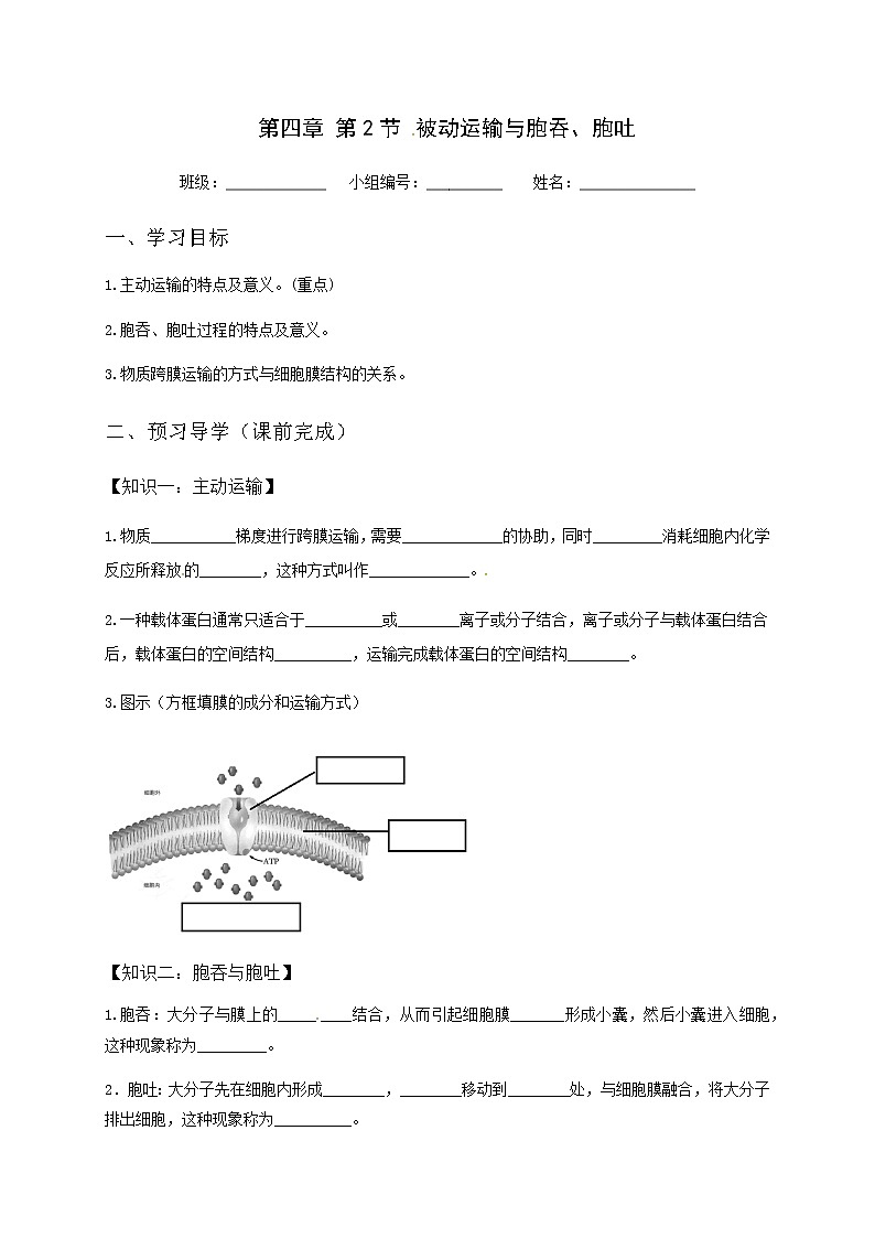高中生物必修一 学案第四章第2节主动运输第1页