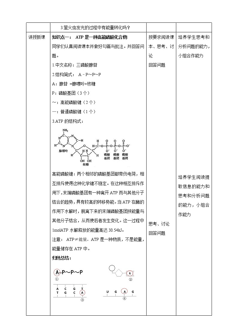 高中生物必修一 5.2细胞中的能量货币ATP 教学案02