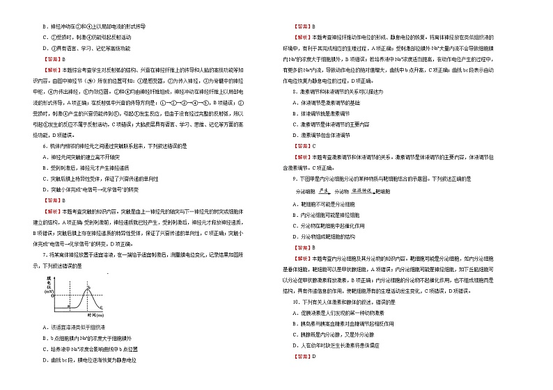 高中生物选择性必修一   第二单元神经调节、体液调节达标检测卷 A卷 （含答案）02