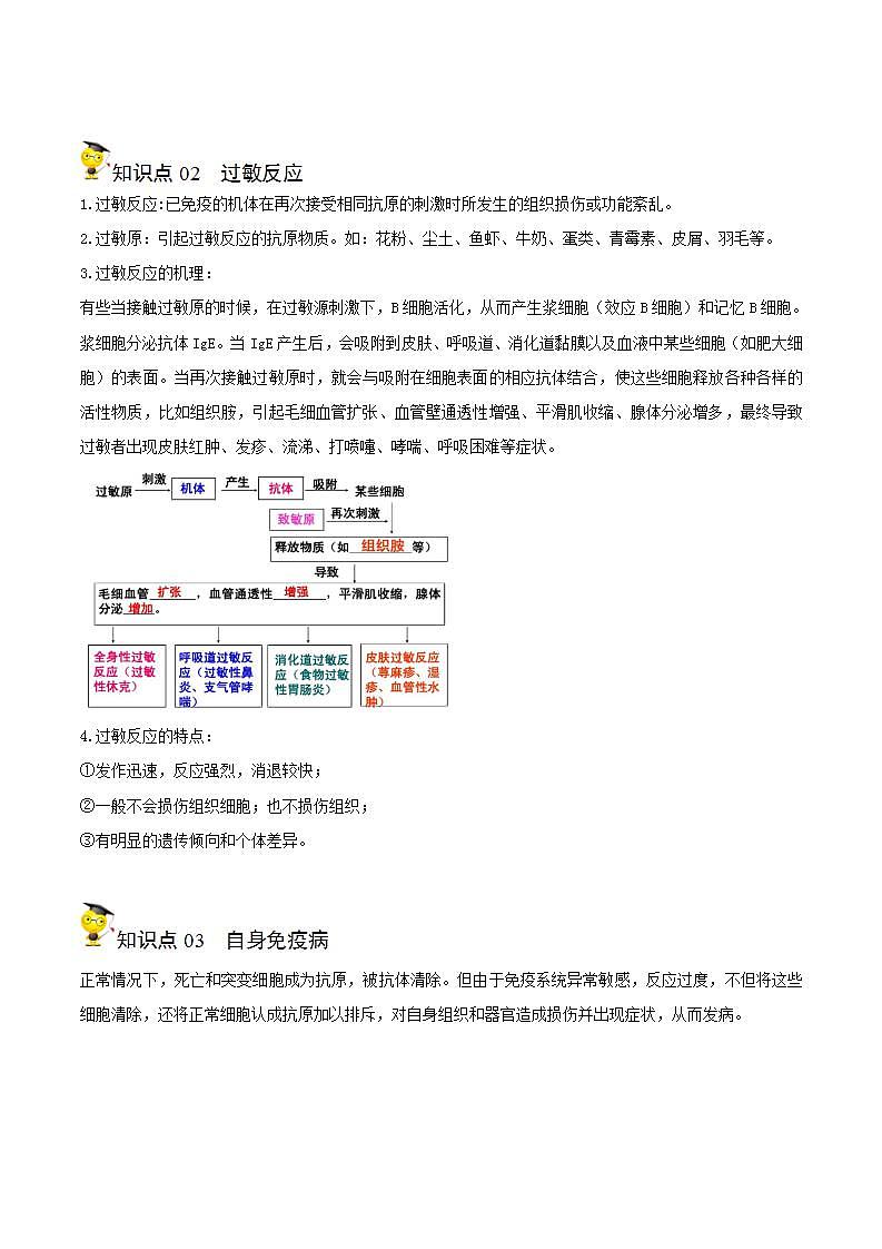 高中生物选择性必修一   4.3 免疫失调（含答案）(同步精品讲义02