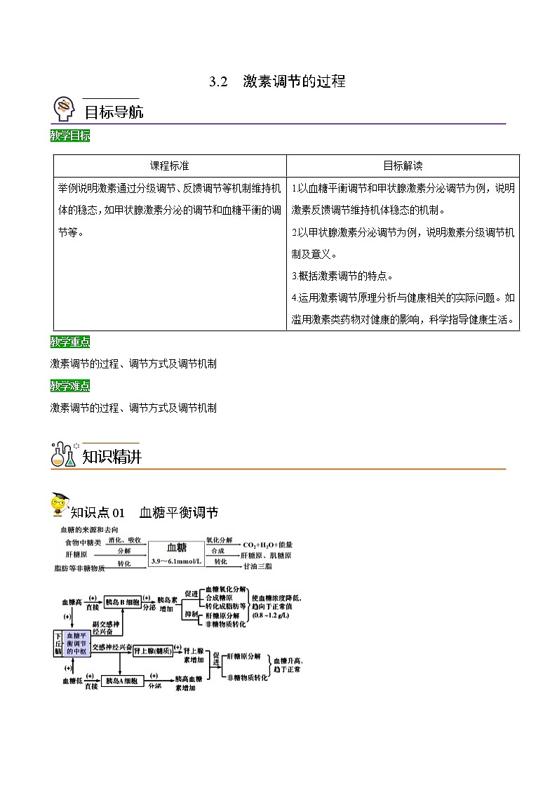 高中生物选择性必修一   3.2 激素调节的过程（含答案）(同步精品讲义01