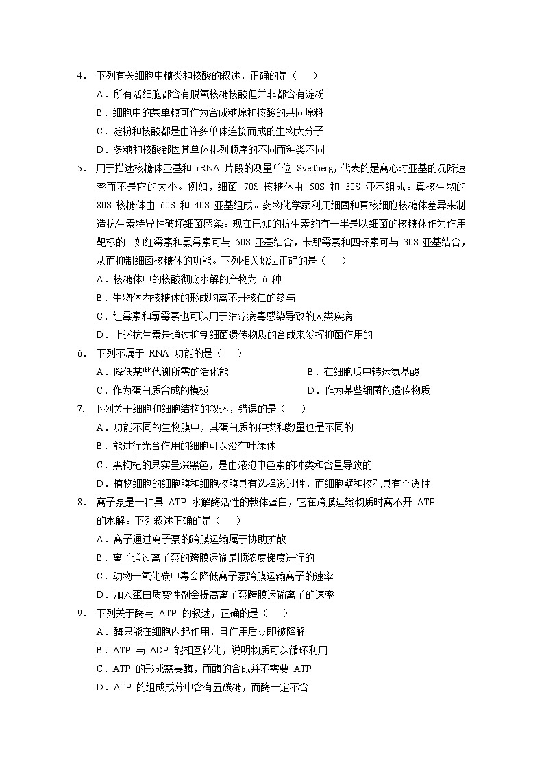 广东省广州市执信中学2022-2023学年高三上学期第二次月考生物试题（无答案）02