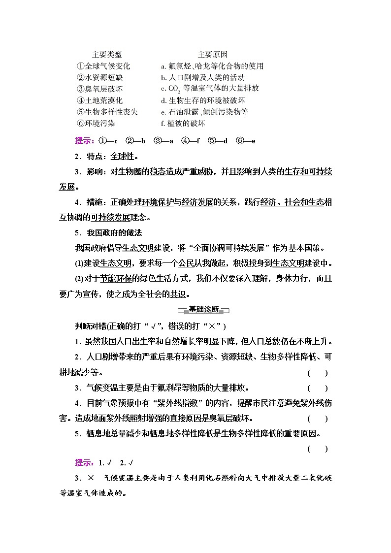 高中生物选择性必修二 第4章 第1节　人类活动对生态环境的影响 讲义第2页