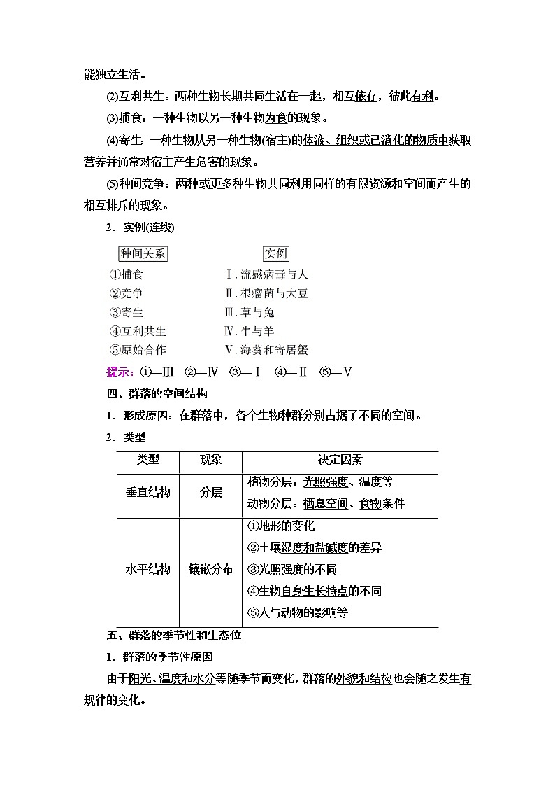 高中生物选择性必修二 第2章 第1节　群落的结构 讲义02