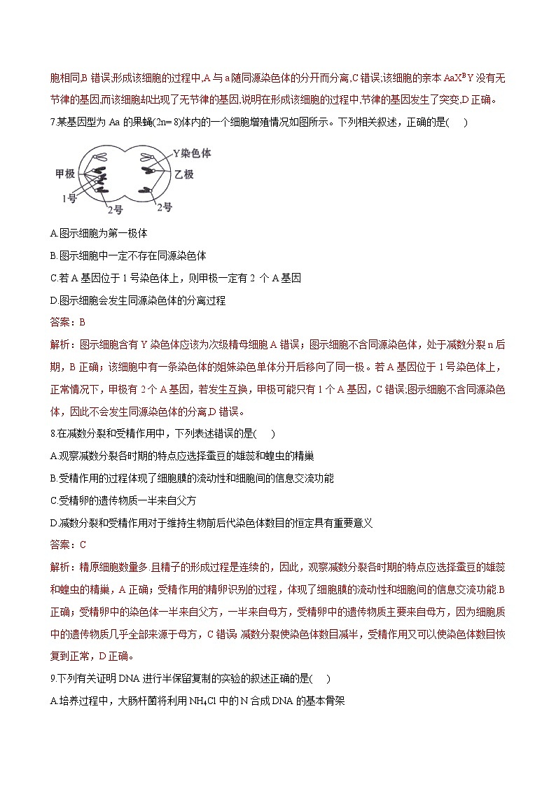 高中生物第二册 2019-2020学年高一生物下学期期末测试卷01（新教材必修二）（含答案）第3页