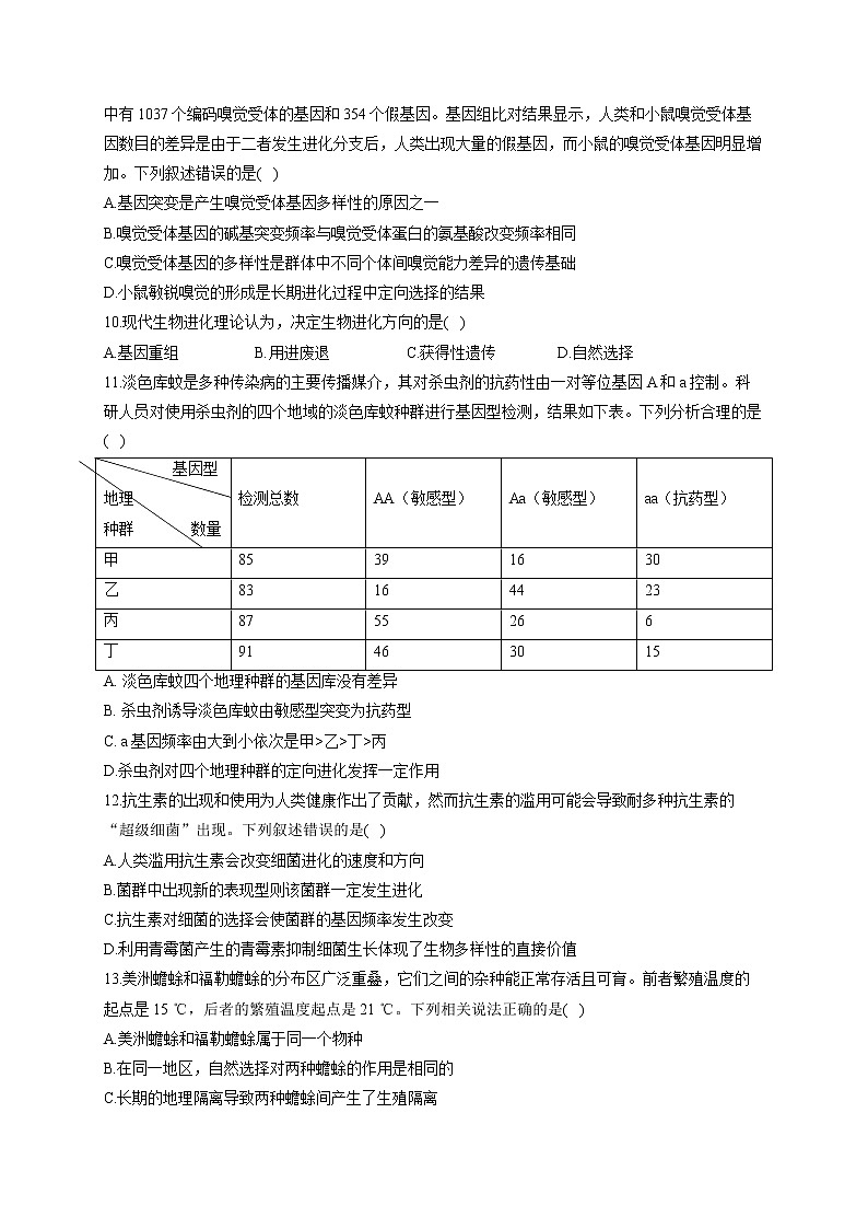 高中生物第二册 第06章 生物的进化 能力提升A卷 单元检测题 2020-2021学年人教版（2019）必修二期末复习第2页