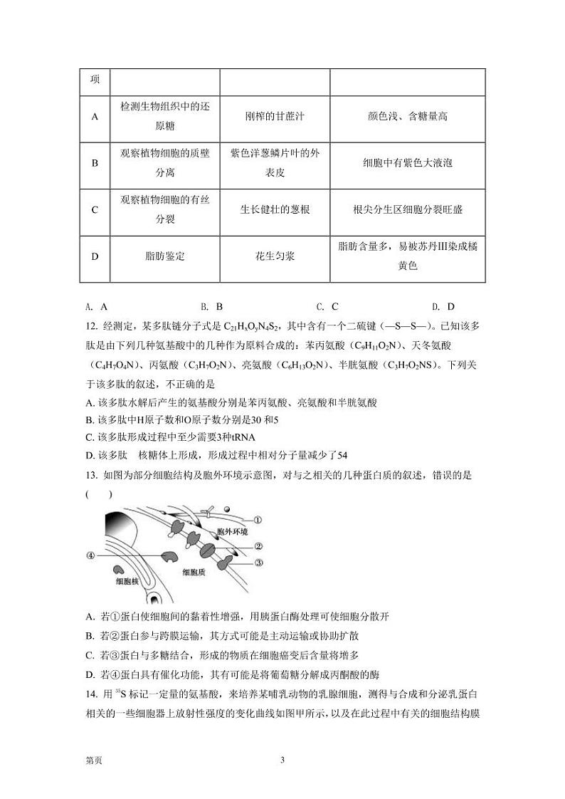 2021-2022学年山西省太原市第五中学高三上学期9月月考生物试题PDF版含答案第3页