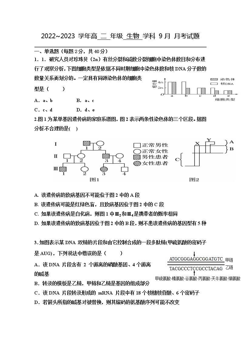 湖北省襄阳市襄州区第一高级中学2022-2023学年高二上学期9月月考生物试题（Word版附答案）01