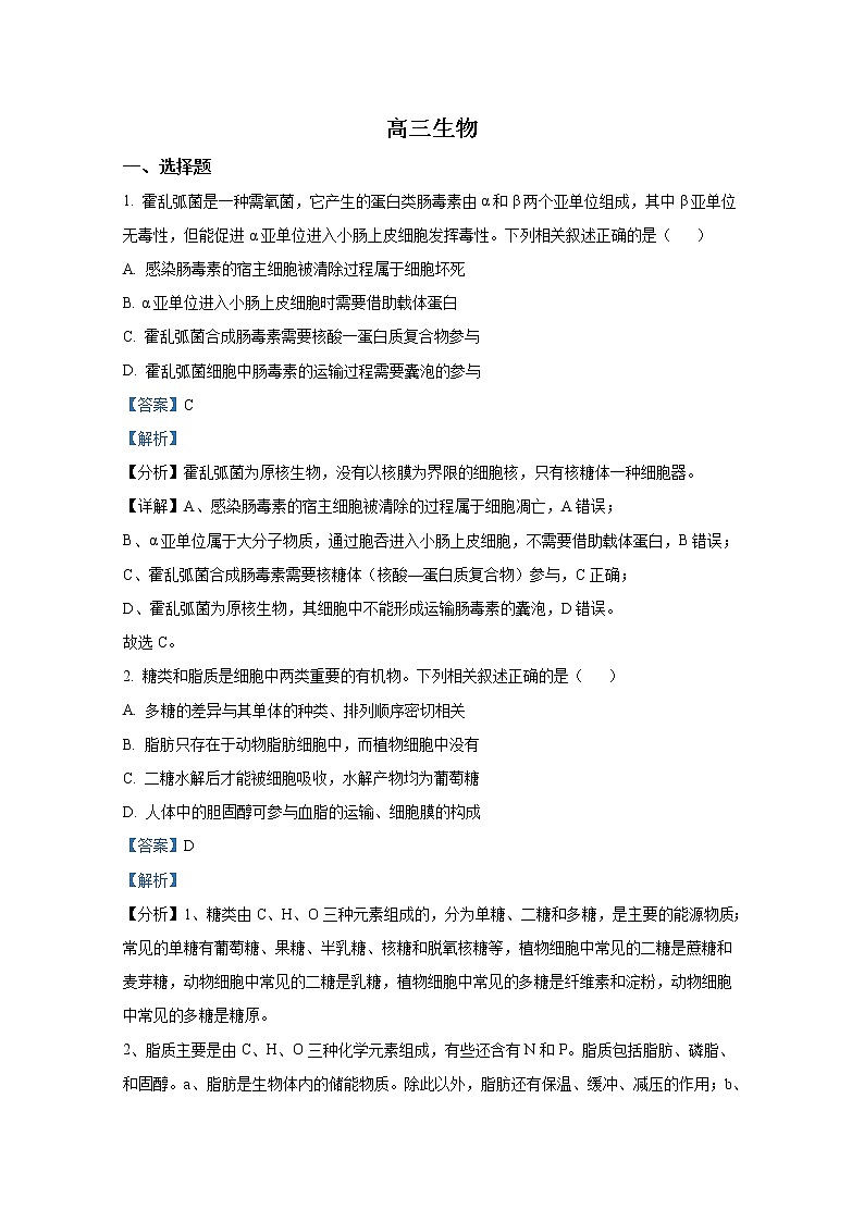 湖北省高中名校联盟2023届高三第一次联合测评生物试题（Word版附答案）第1页