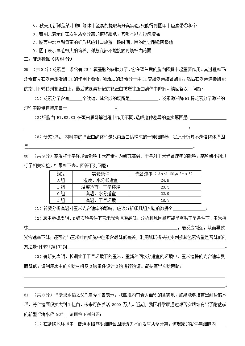 四川省自贡市蜀光中学2022-2023学年高三上学期第三次理科综合能力测试生物试题（含答案）02
