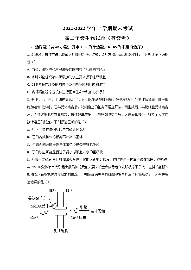 2022衡水冀州区一中高二上学期期末等级考试生物试题含解析第1页