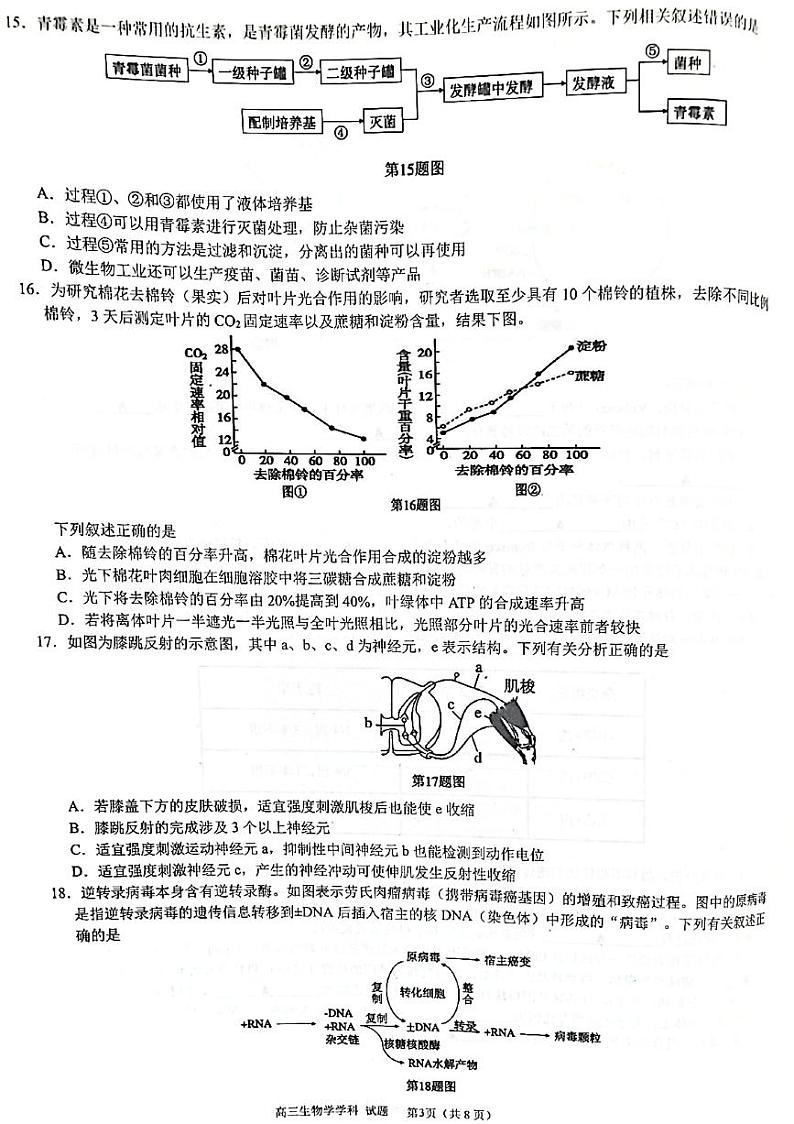 浙江省浙南名校联盟2022-2023学年高三上学期国庆返校联考 生物试题及答案第3页