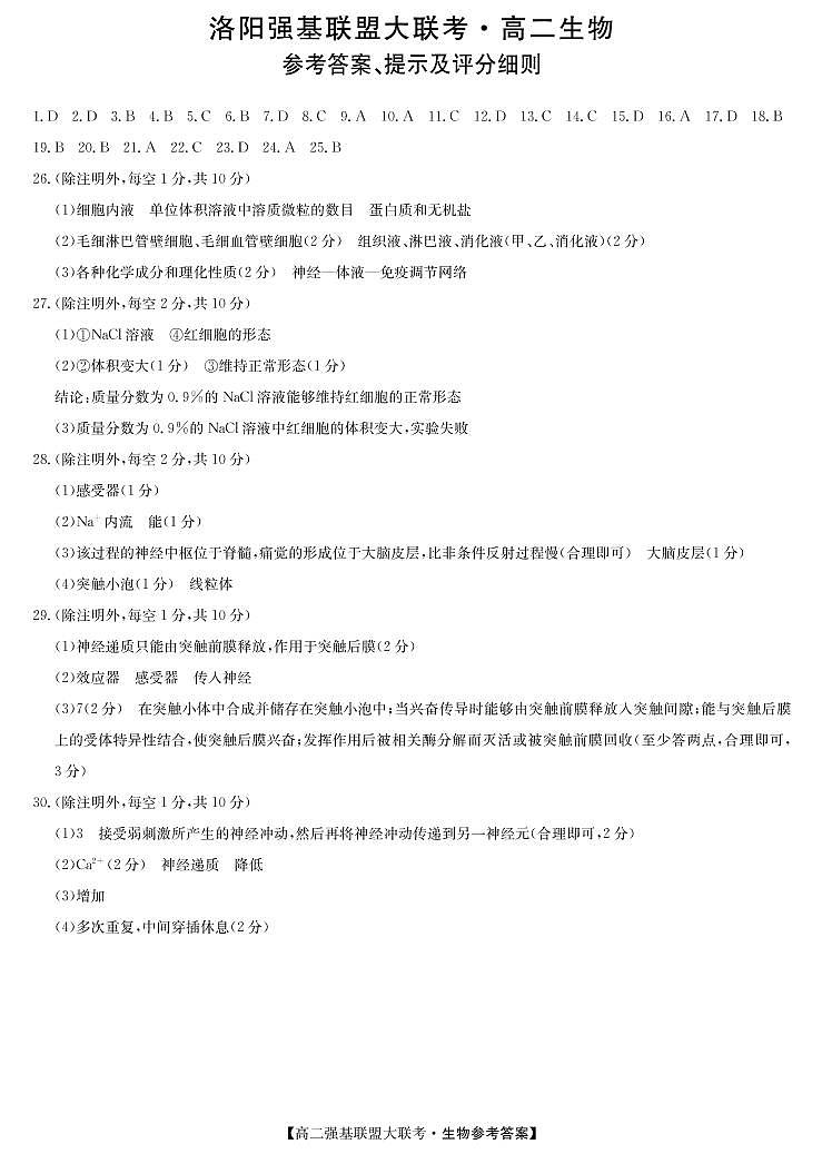 2023洛阳强基联盟高二上学期10月大联考试题生物扫描版含解析01