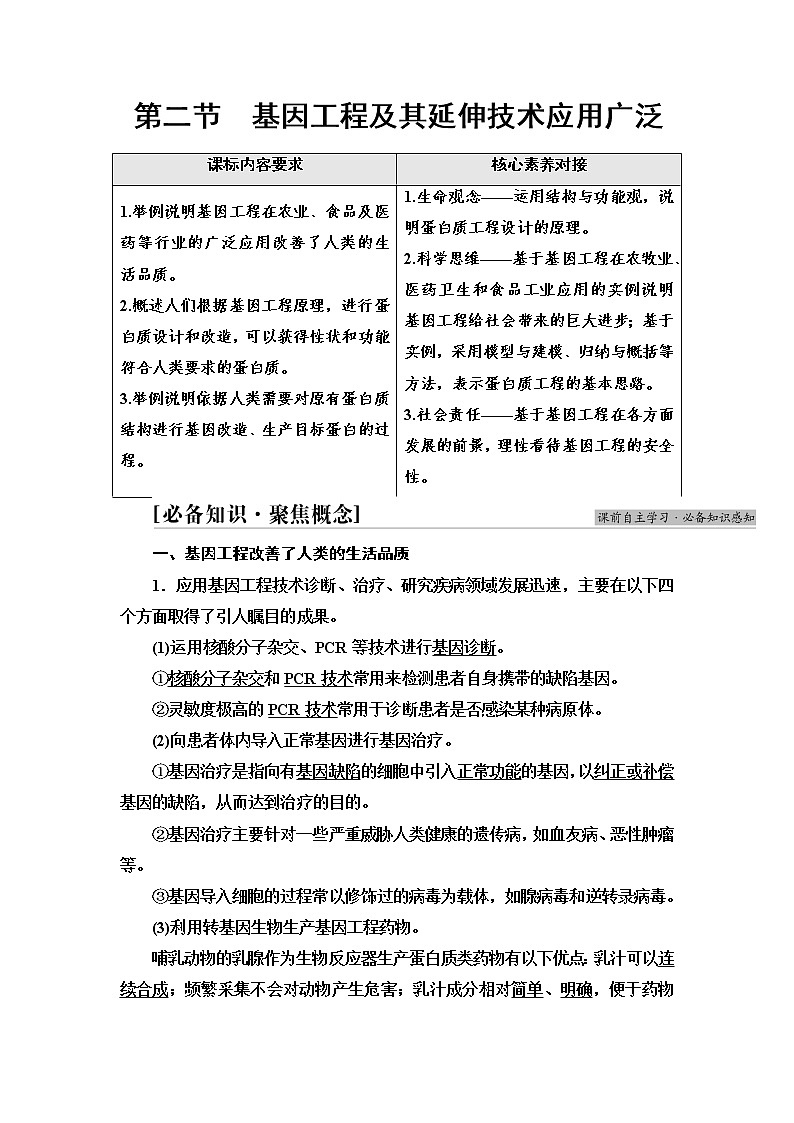 浙科版高中生物选择性必修3第4章第2节基因工程及其延伸技术应用广泛学案01