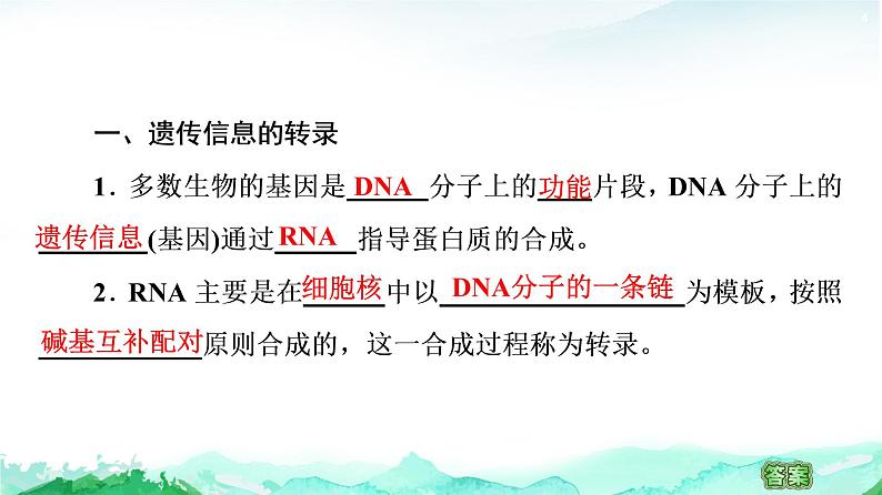 苏教版高中生物必修2第2章第3节第1课时DNA分子通过RNA指导蛋白质的合成课件第4页