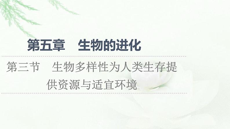 浙科版高中生物必修2遗传与进化第5章第3节生物多样性为人类生存提供资源与适宜环境课件01