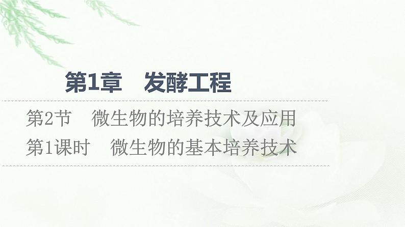 人教版高中生物选择性必修3生物技术与工程第1章第2节第1课时微生物的基本培养技术课件第1页