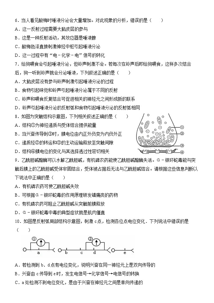 广东省中山市濠头中学2022-2023学年高二上学期第一次月考生物试卷（含答案）02