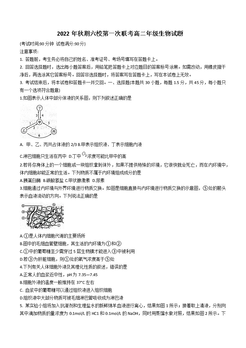河南省南阳市六校2022-2023学年高二上学期第一次月考生物试题（含答案）第1页