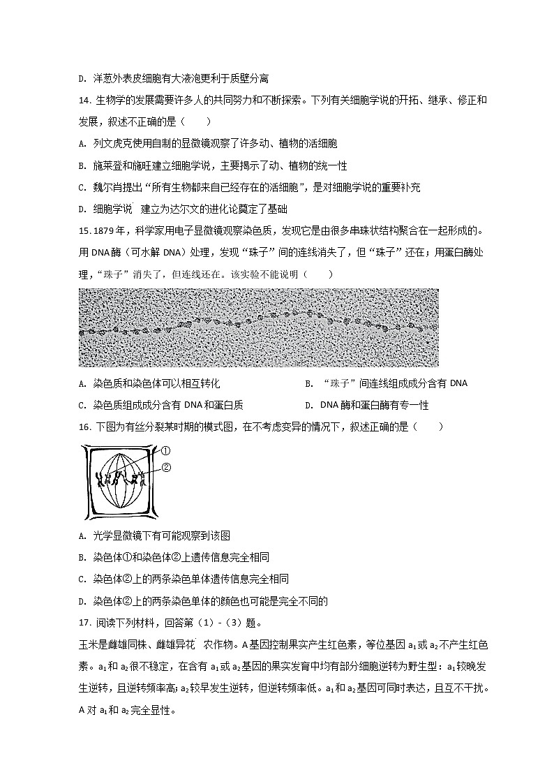 2022杭州八县区高一上学期期末学业水平测试生物试题含答案03