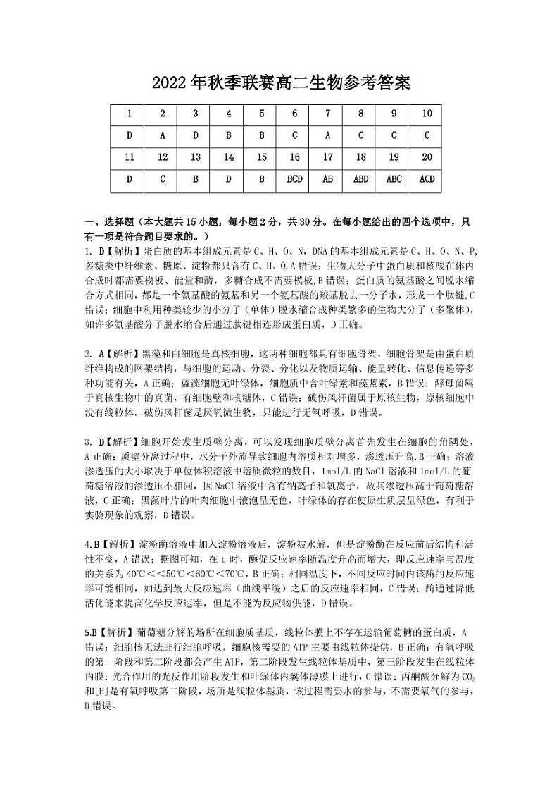 2023安徽省示范高中培优联盟高二上学期秋季联赛试题（10月）生物PDF版含解析（可编辑）01