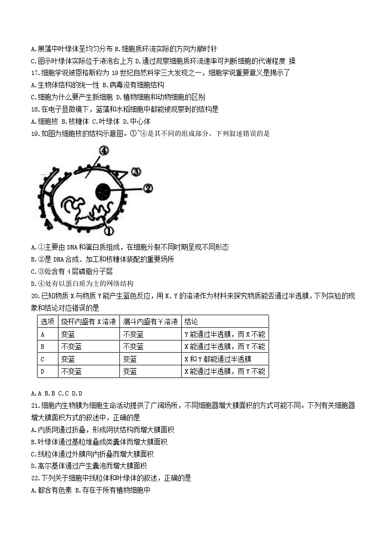 2023浙江省高一上学期10月三校联考生物试题含答案第3页