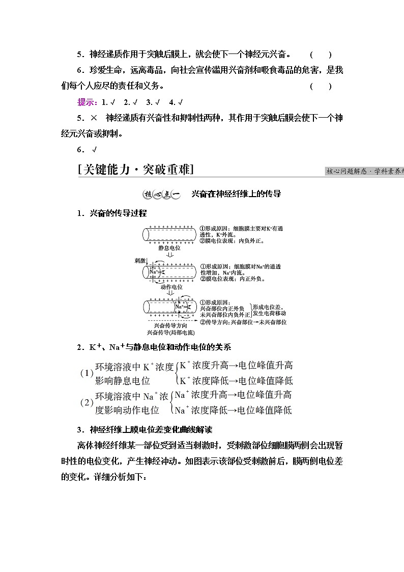 人教版高中选择性必修1第2章第3节神经冲动的产生和传导学案第3页