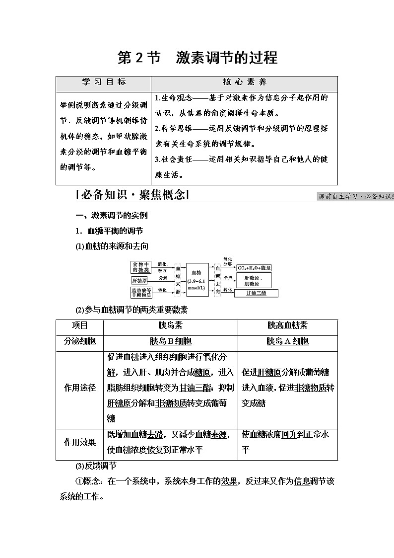 人教版高中选择性必修1第3章第2节激素调节的过程学案第1页