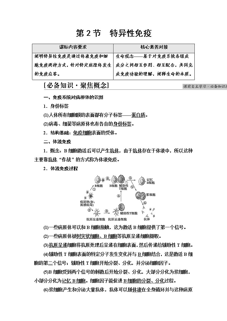 人教版高中选择性必修1第4章第2节特异性免疫学案01