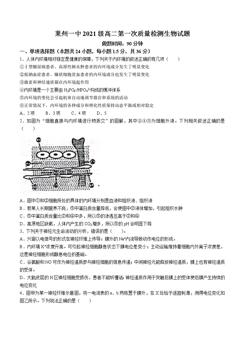 山东省莱州市第一中学2022-2023学年高二上学期第一次月考生物试题含答案第1页