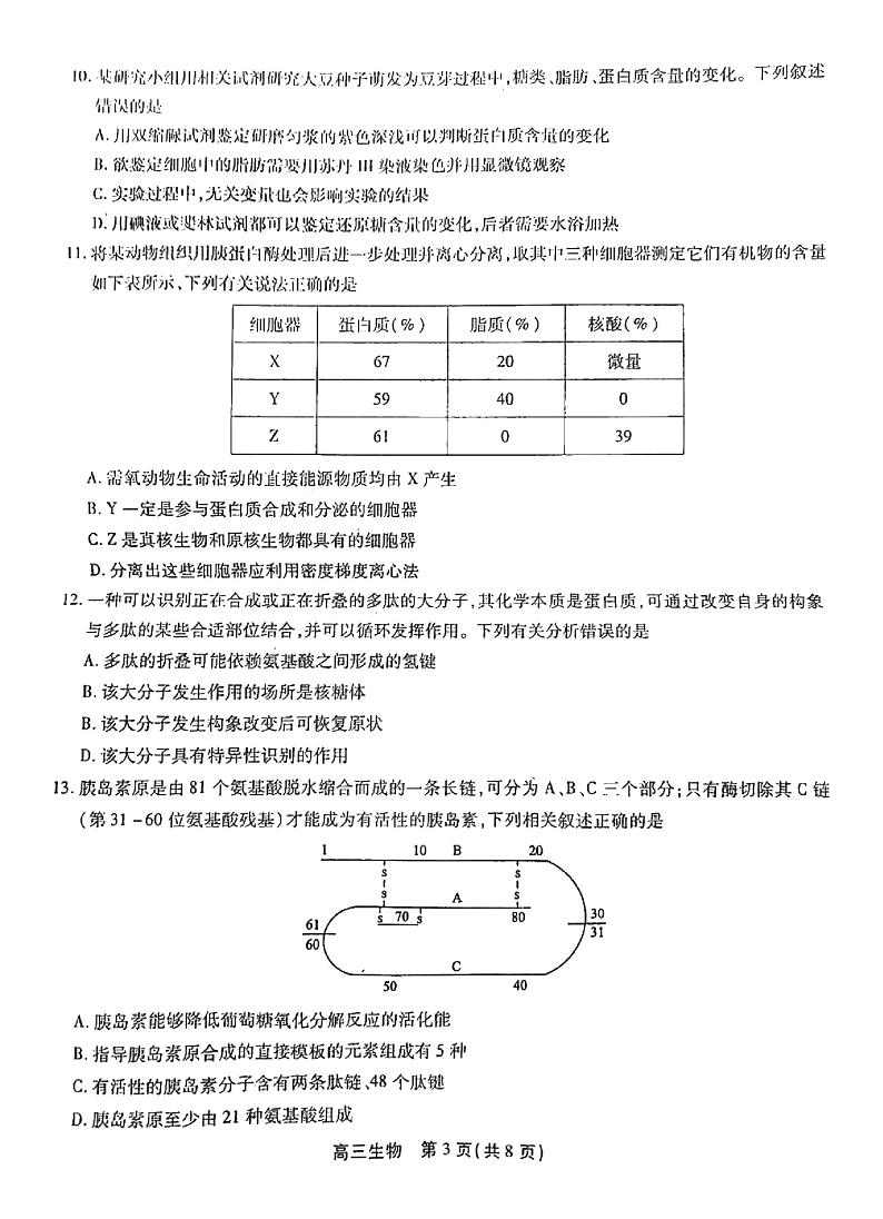 2023安徽省鼎尖名校联盟高三10月联考生物试题PDF版含答案03