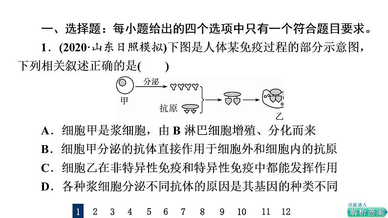 人教版高考生物一轮总复习课时质量评价25免疫调节课件第2页