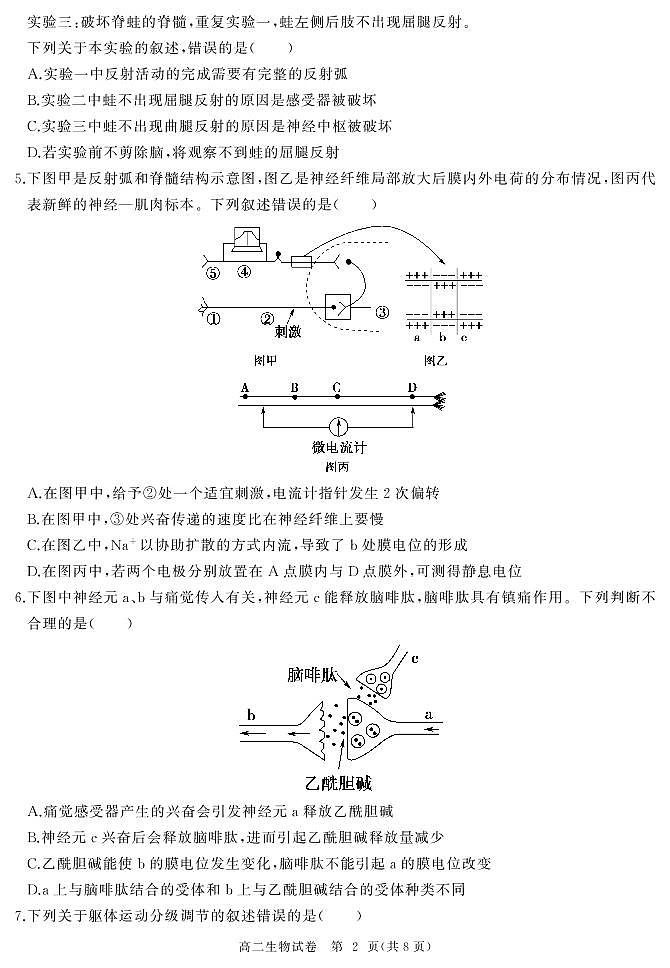 2022湖北省部分省级示范高中高二上学期期中测试生物试卷含解析02