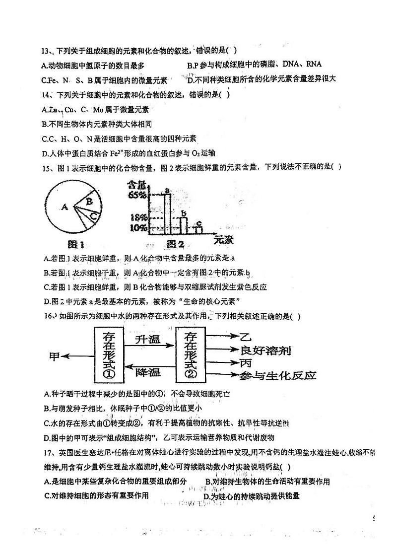 生物高一上学期试卷第3页