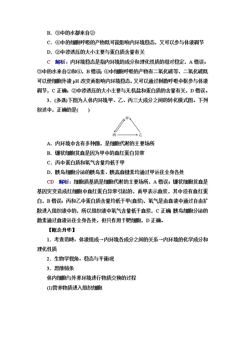 人教版高考生物一轮总复习选择性必修1第8单元大概念升华课(选择性必修概念1)学案02