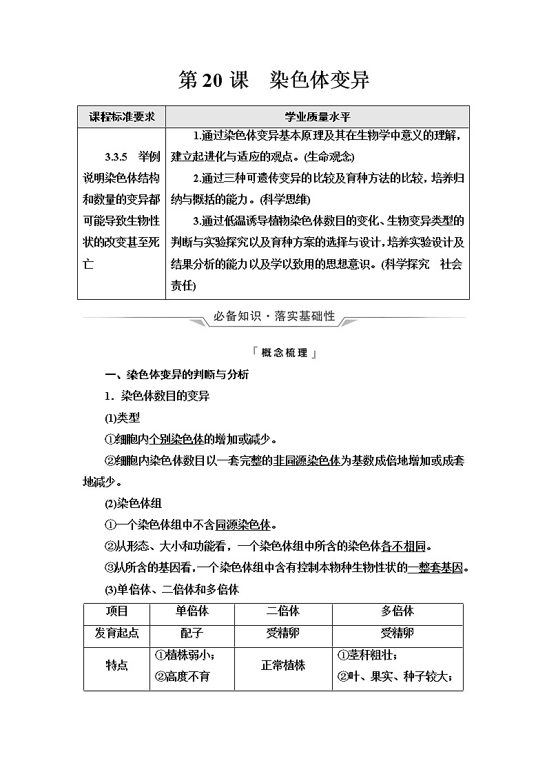 人教版高考生物一轮总复习必修2第7单元第20课染色体变异学案第1页