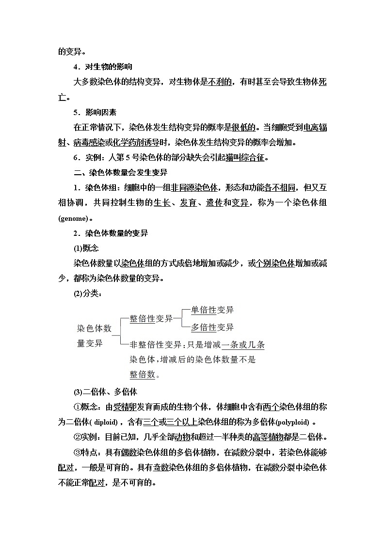 苏教版高中生物必修2第3章第1节染色体变异及其应用课时学案第2页