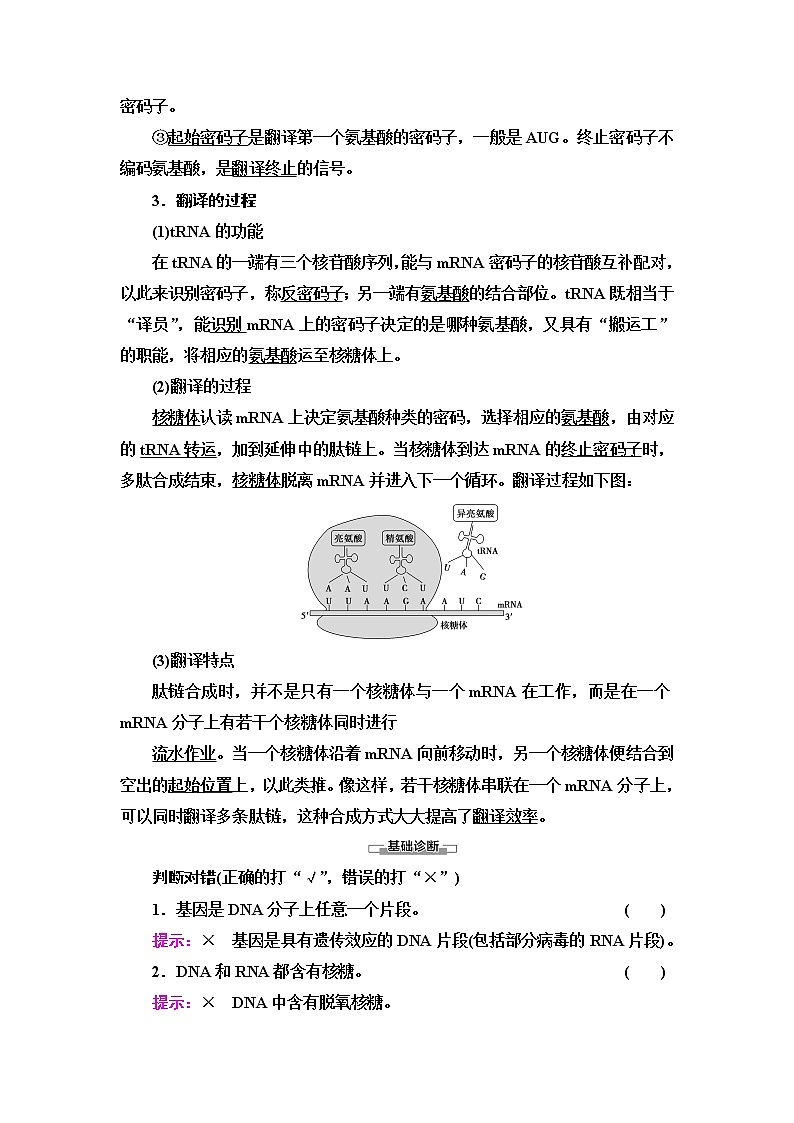 浙科版高中生物必修2遗传与进化第3章第4.5节第1课时基因的表达——转录和翻译学案03
