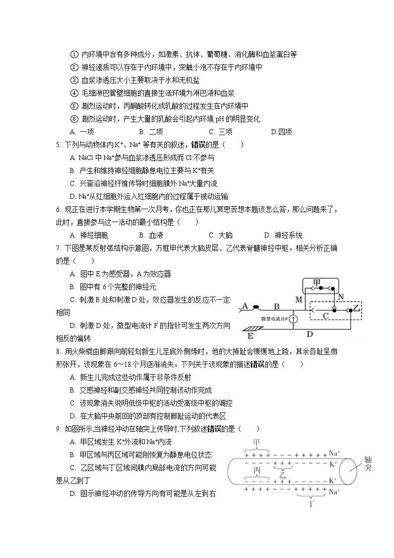 广东省佛山市第一中学2022-2023学年高二生物上学期第一次段考试题（10月）（Word版附答案）02