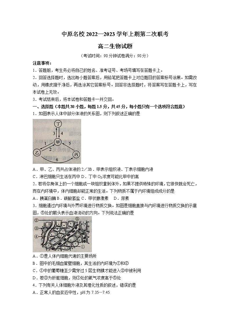 河南省中原名校2022-2023学年高二生物上学期第二次联考试卷（Word版附答案）01