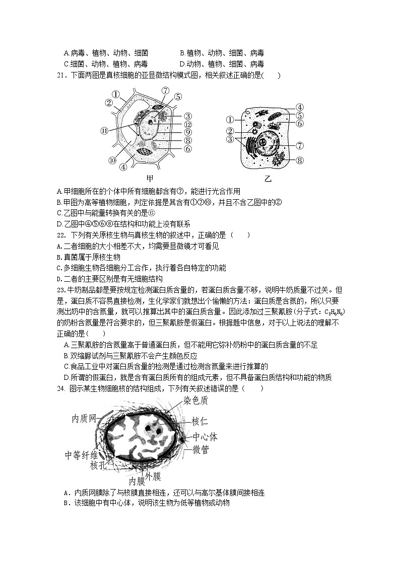 浙江省嘉兴市嘉善中学2022-2023学年高一生物上学期10月检测试题（Word版附答案）第3页