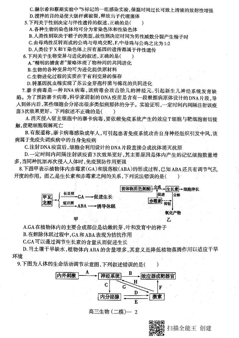 2021辽南协作校（朝阳）高三下学期第二次模拟考试生物试题图片版缺答案第2页