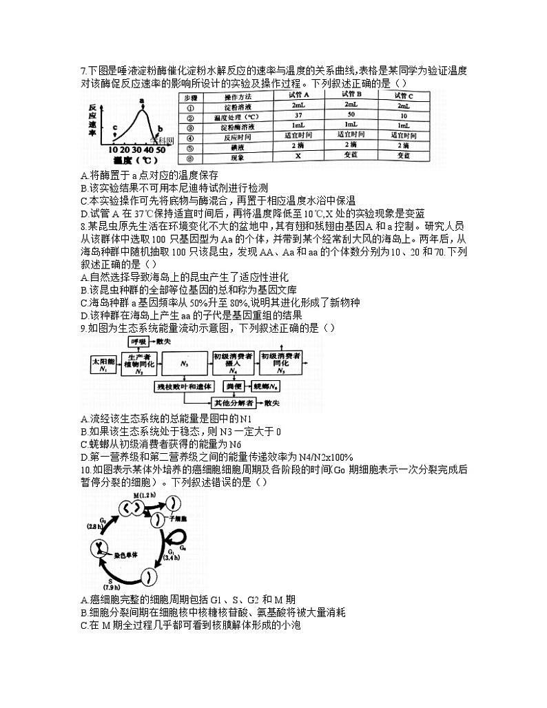 2021浙江省七彩阳光新高考研究联盟高三下学期返校联考生物试卷含答案第2页