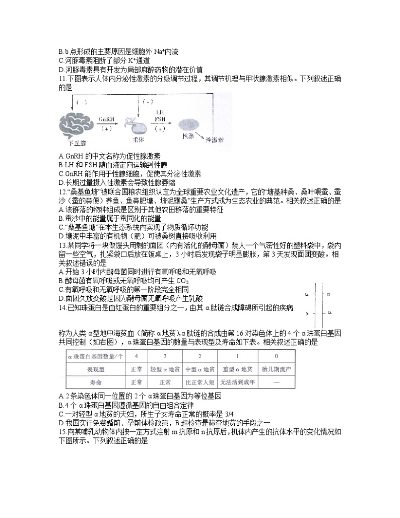 2021广东省高三3月普通高中学业水平选择考模拟测试（一）（广东一模）生物试题含答案03
