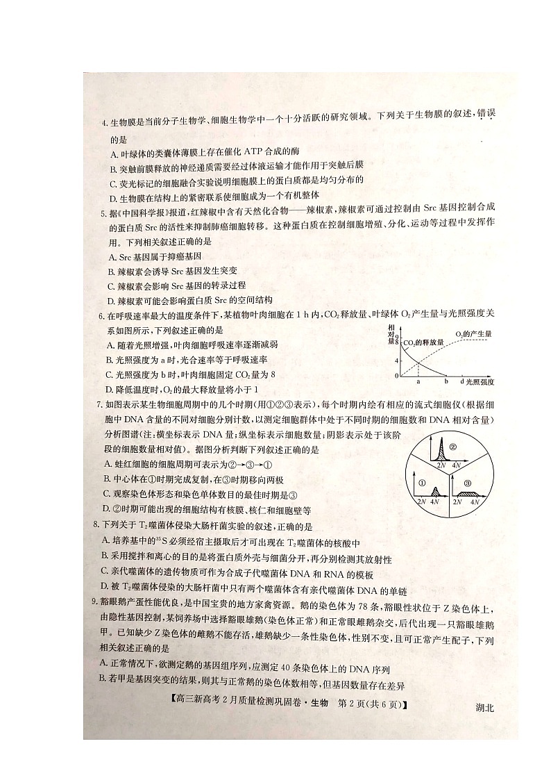 湖北省九师联盟2020-2021学年高三下学期新高考2月质量检测巩固卷生物试题（图片版）第2页