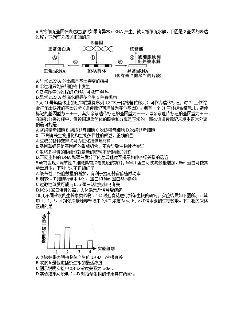 2021永州高三下学期第二次模拟考试生物试题含答案02