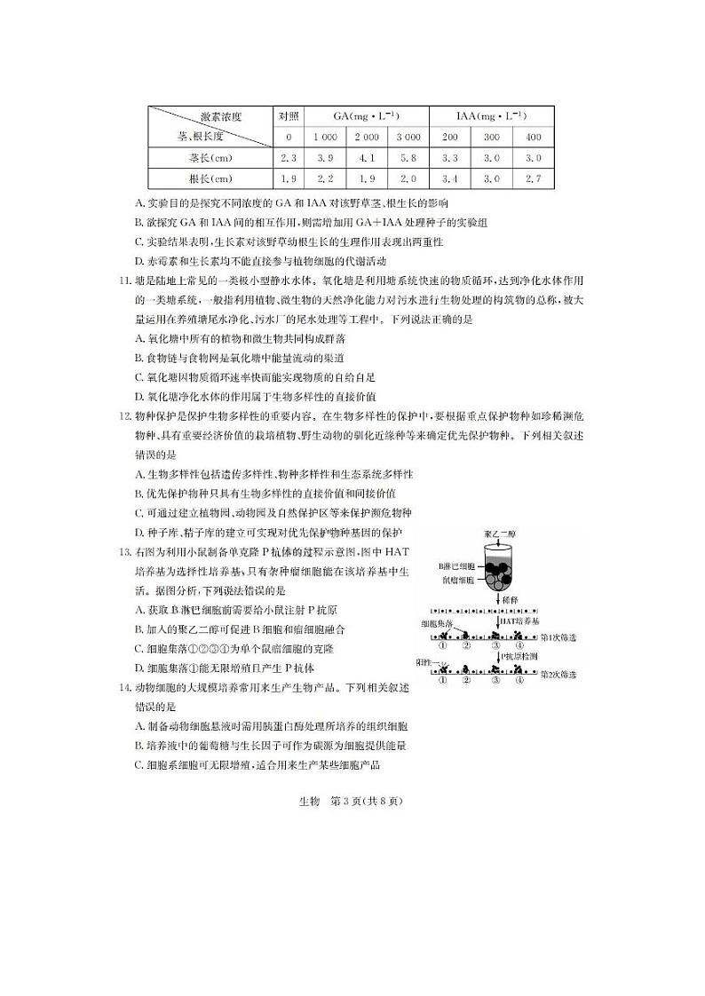 2021山东省大教育联盟学校高三下学期3月收心考试生物试题PDF版含答案第3页